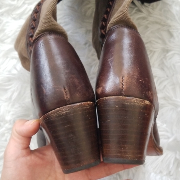 Frye Brown Leather And Canvas Boots - Picture 4 of 8
